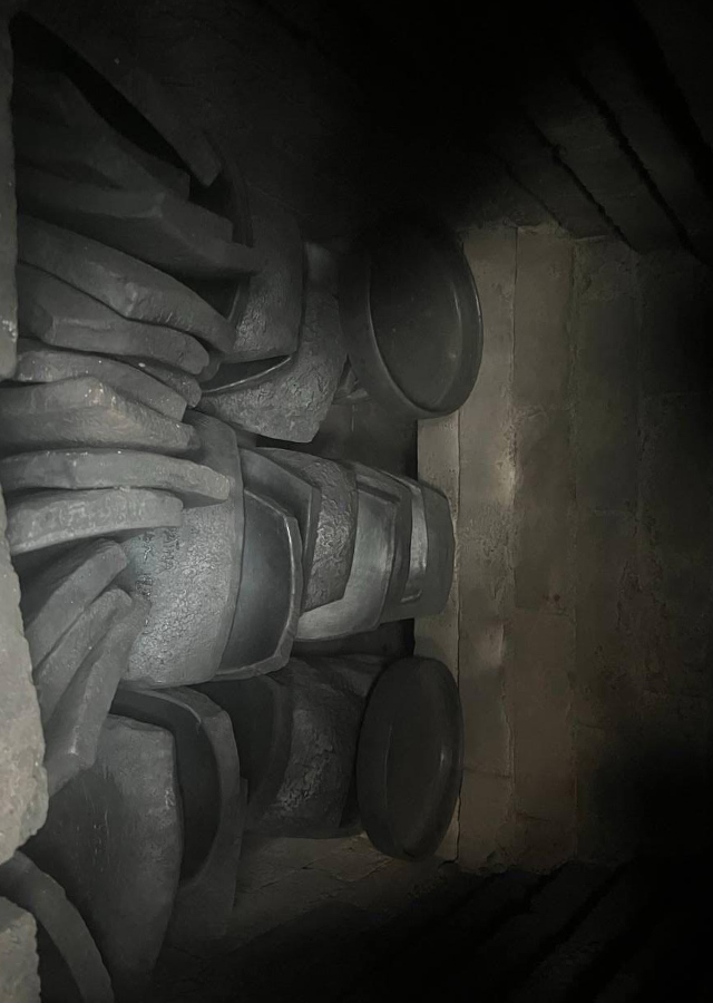 Black clay ceramics in kiln